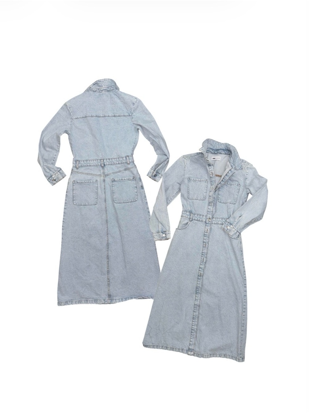 ZARA Light Wash Denim  long sleeve midi Shirt Dress SZ MED